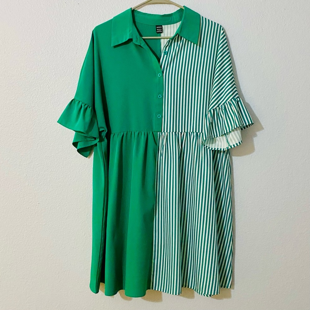 SHEIN Green Midi Sundress with Flutter Sleeves and Notched Collar